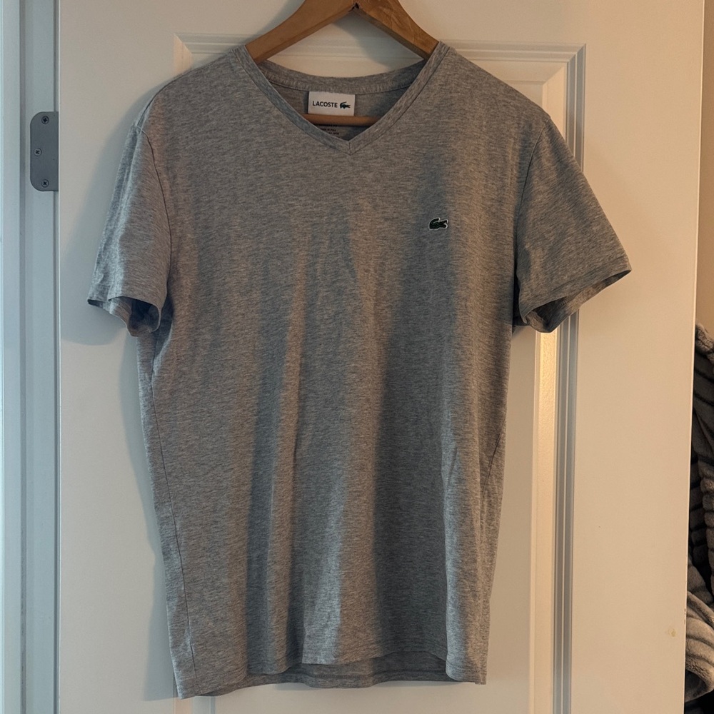Lacoste Grey V-Neck Cotton Short Sleeve Tee